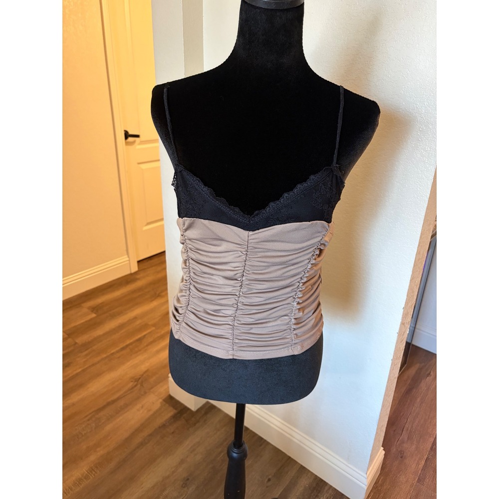 Mixed Threads Los Angeles Ruched Lace Trim Cami Top Taupe Black Large IT2889